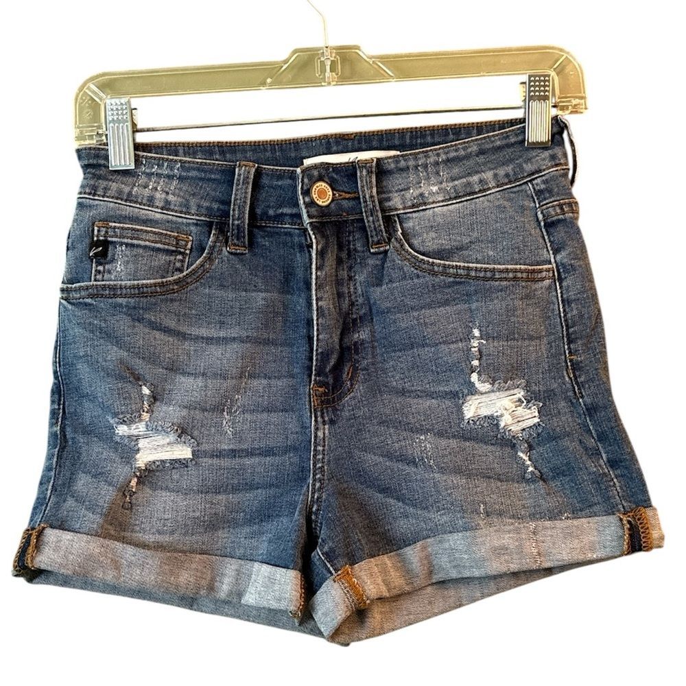 NWT KanCan Denim Jean High Waisted Distressed Rolled Hem Shorts Sz W 3/25